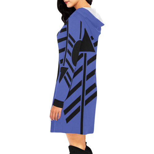 Black Geometric Art Stripes Triangle Dot All Over Print Hoodie Mini Dress (Model H27)