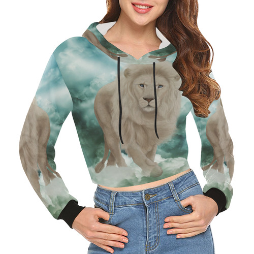 The white lion in the universe All Over Print Crop Hoodie for Women (Model H22)