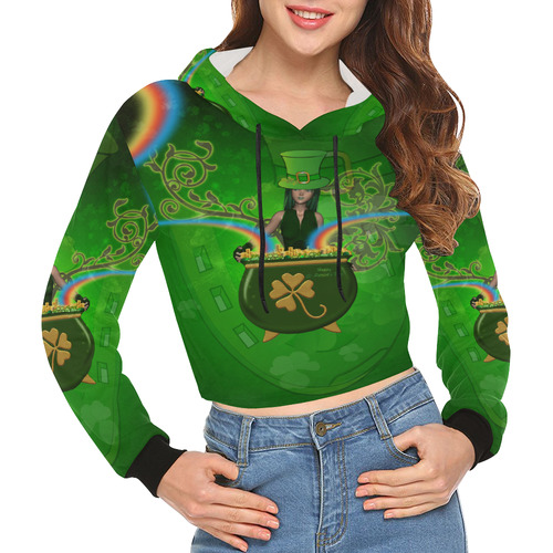 Happy St. Patrick's day All Over Print Crop Hoodie for Women (Model H22)