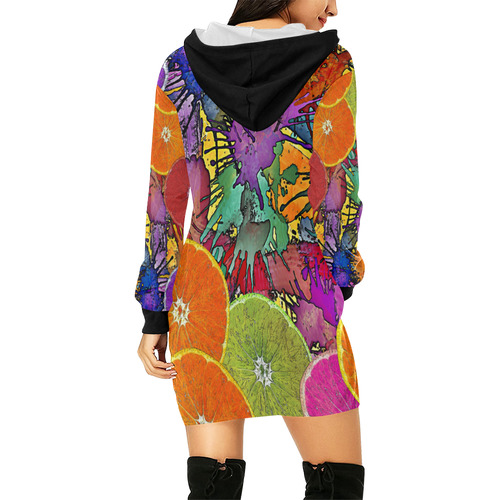Pop Art Pattern Mix ORANGES SPLASHES multicolored All Over Print Hoodie Mini Dress (Model H27)