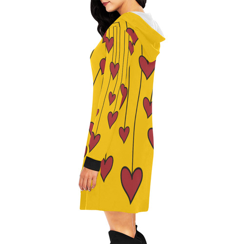 Waving Love Heart Garland Curtain All Over Print Hoodie Mini Dress (Model H27)