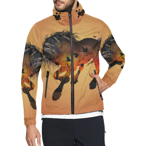 Awesome horse with birds Unisex All Over Print Windbreaker (Model H23)