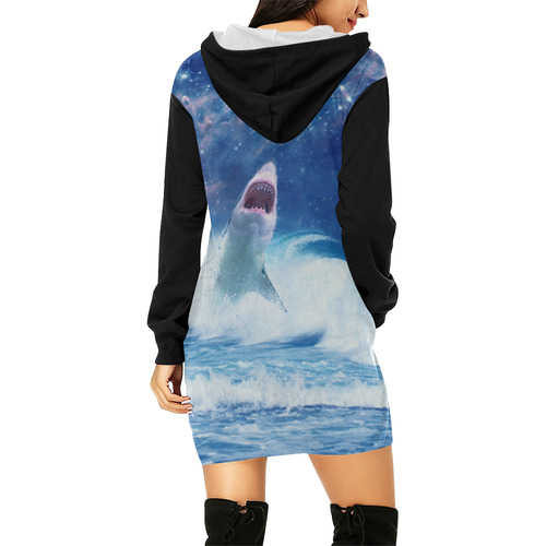 STAR KILLER shark All Over Print Hoodie Mini Dress (Model H27)