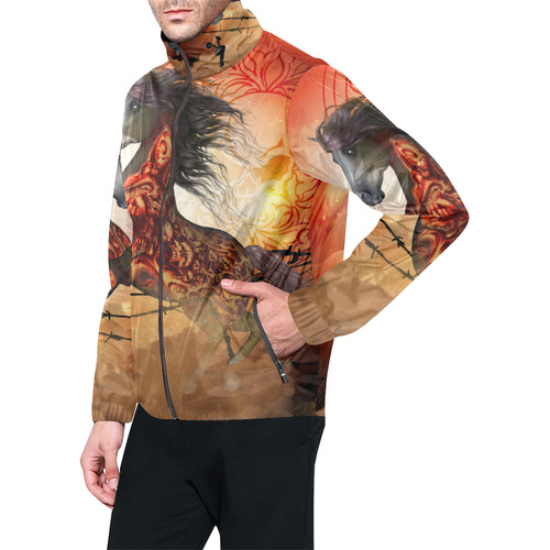 Awesome creepy horse with skulls Unisex All Over Print Windbreaker (Model H23)