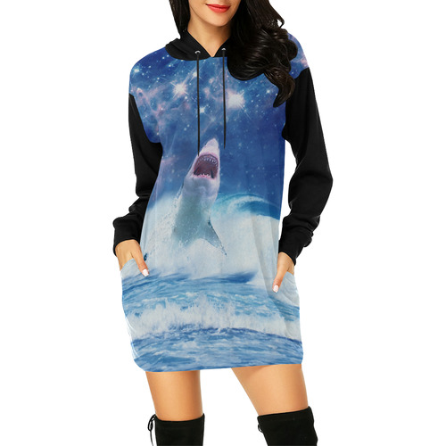 STAR KILLER shark All Over Print Hoodie Mini Dress (Model H27)