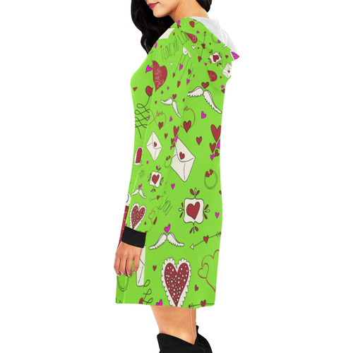 Valentine's Day LOVE HEARTS pattern red pink All Over Print Hoodie Mini Dress (Model H27)
