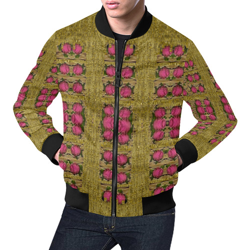 Bloom in gold shine and you shall be strong All Over Print Bomber Jacket for Men (Model H19)