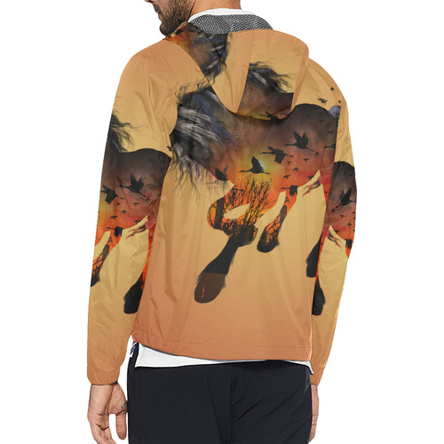 Awesome horse with birds Unisex All Over Print Windbreaker (Model H23)