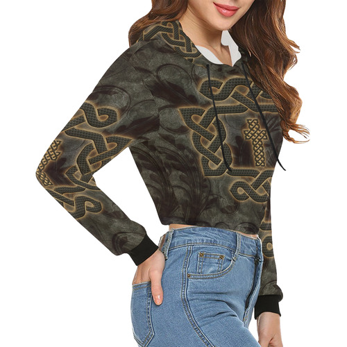 The celtic knot, rusty metal All Over Print Crop Hoodie for Women (Model H22)