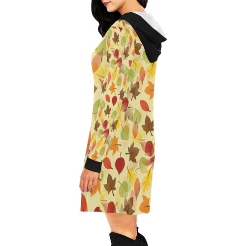 Autumn flat LEAVES Pattern All Over Print Hoodie Mini Dress (Model H27)