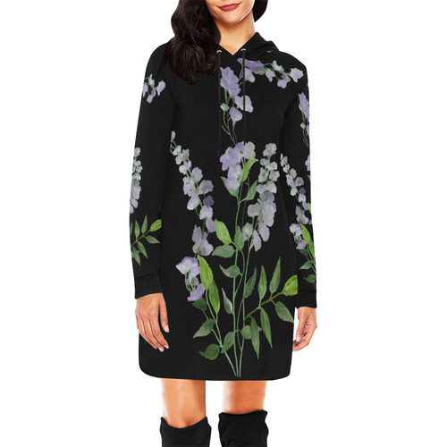Purple tiny flower with shadow - floral watercolor All Over Print Hoodie Mini Dress (Model H27)