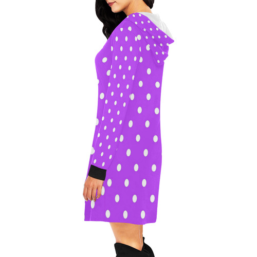 Royal Purple White Dots All Over Print Hoodie Mini Dress (Model H27)