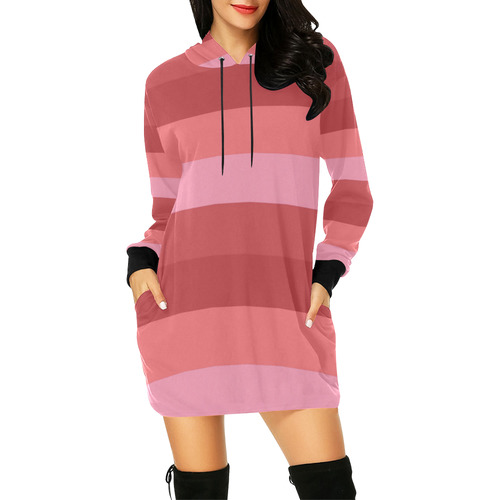 Shades Of Coral Stripes All Over Print Hoodie Mini Dress (Model H27)