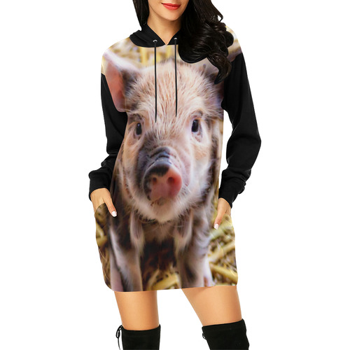 Photography - LITTLE CUTE SPOTTED PIGLET All Over Print Hoodie Mini Dress (Model H27)