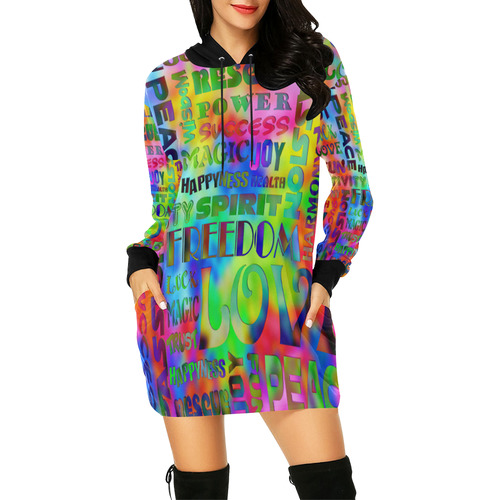 Flower Power - WORDS OF THE SPIRIT WAY All Over Print Hoodie Mini Dress (Model H27)