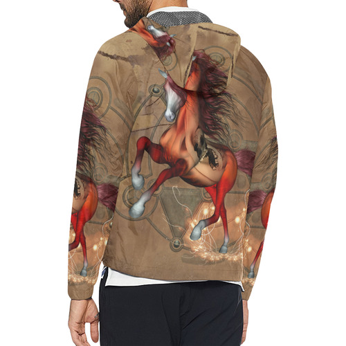 Wonderful horse with skull, red colors Unisex All Over Print Windbreaker (Model H23)