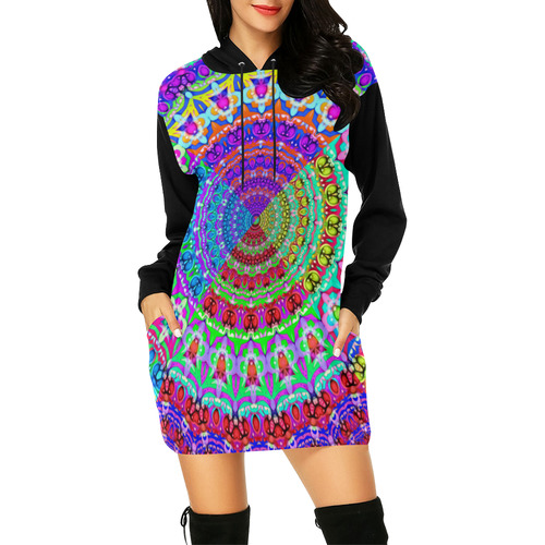 4 Triangles Power Mandala multicolored All Over Print Hoodie Mini Dress (Model H27)