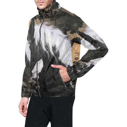 Wonderful black horse with white mane Unisex All Over Print Windbreaker (Model H23)