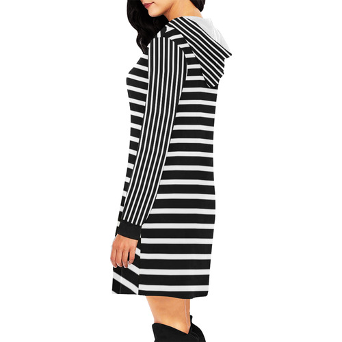 Narrow White Flat Stripes Pattern All Over Print Hoodie Mini Dress (Model H27)