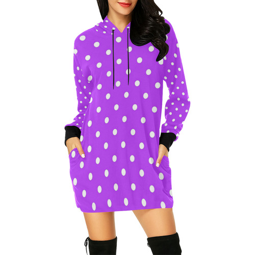 Royal Purple White Dots All Over Print Hoodie Mini Dress (Model H27)