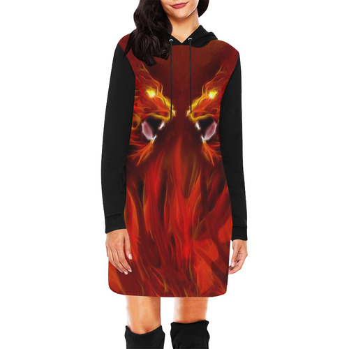 Fire Head Lions in Love ;-) All Over Print Hoodie Mini Dress (Model H27)