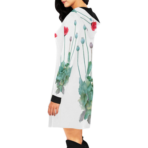 Watercolor Poppy, floral All Over Print Hoodie Mini Dress (Model H27)