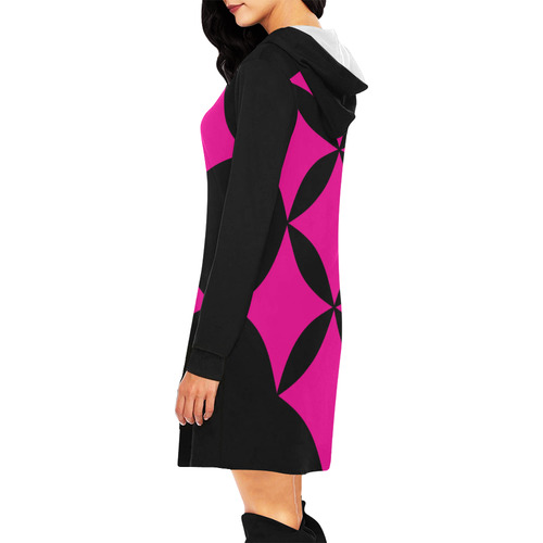 Black Background Curved Rhombuses Cut All Over Print Hoodie Mini Dress (Model H27)