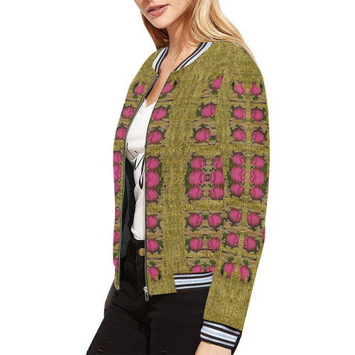 Bloom in gold shine and you shall be strong All Over Print Bomber Jacket for Women (Model H21)