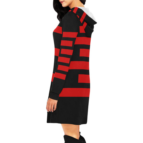 Black Background Offset Stripes Cut All Over Print Hoodie Mini Dress (Model H27)