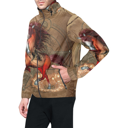 Wonderful horse with skull, red colors Unisex All Over Print Windbreaker (Model H23)