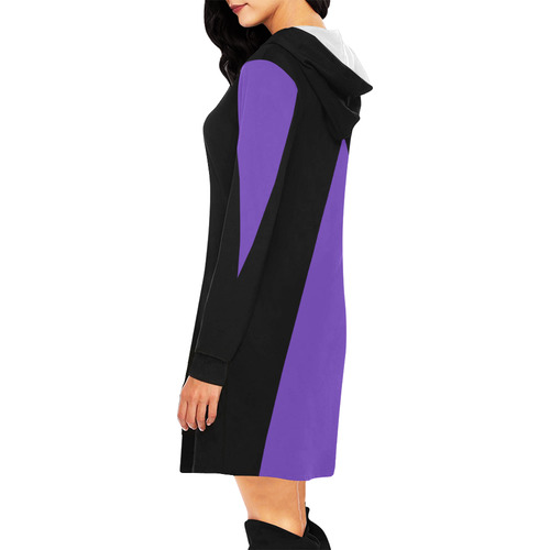 Black Background Big Triangle Cut All Over Print Hoodie Mini Dress (Model H27)