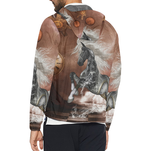 Amazing steampunk horse, silver Unisex All Over Print Windbreaker (Model H23)