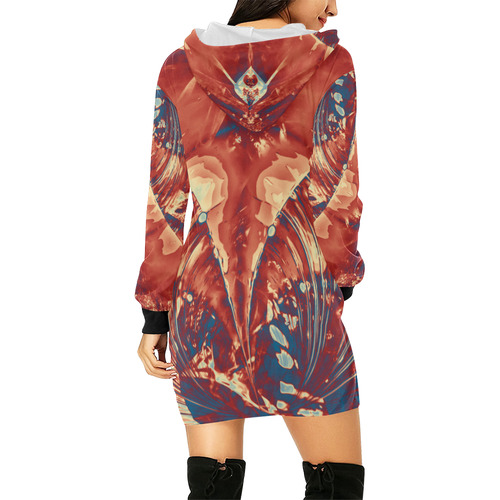 Abstract Fractal Painting - dark red blue beige All Over Print Hoodie Mini Dress (Model H27)