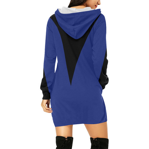 Blue Background Big Triangle Cut All Over Print Hoodie Mini Dress (Model H27)