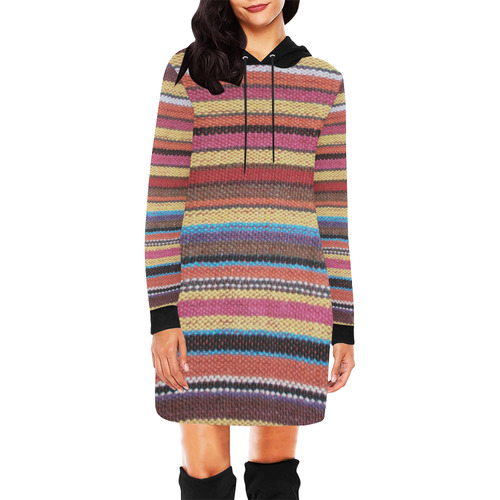 Traditional WOVEN STRIPES FABRIC - colored All Over Print Hoodie Mini Dress (Model H27)
