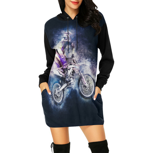 Motocross Motorcycle Motorbike All Over Print Hoodie Mini Dress (Model H27)