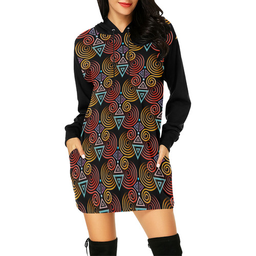 Lovely Geometric LOVE Hearts Pattern All Over Print Hoodie Mini Dress (Model H27)
