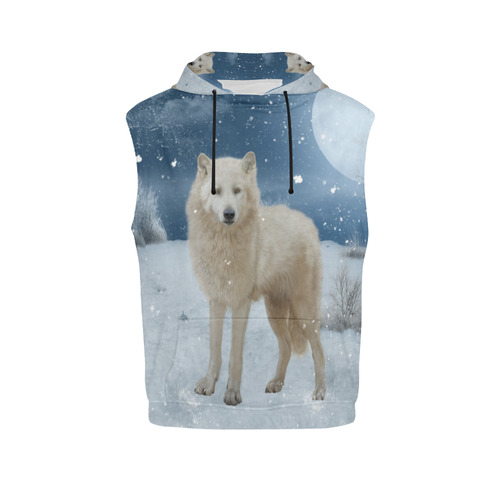 Awesome arctic wolf All Over Print Sleeveless Hoodie for Women (Model H15)