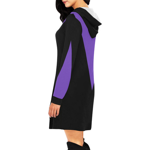 Black Background Big Triangle Cut All Over Print Hoodie Mini Dress (Model H27)
