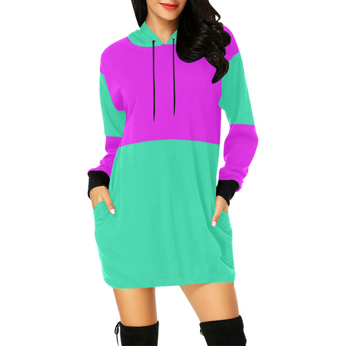 Only two Colors: Pink - Light Ocean Green All Over Print Hoodie Mini Dress (Model H27)