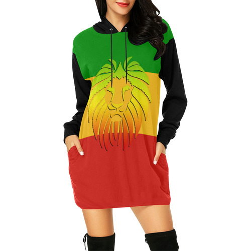 Rastafari Lion Flag green yellow red All Over Print Hoodie Mini Dress (Model H27)