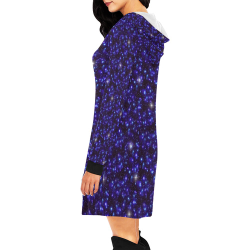 Galaxy Heaven Stars - Black Blue All Over Print Hoodie Mini Dress (Model H27)