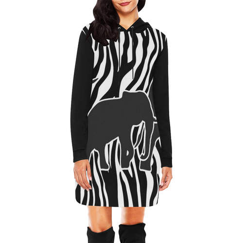 ELEPHANTS to ZEBRA stripes black & white All Over Print Hoodie Mini Dress (Model H27)