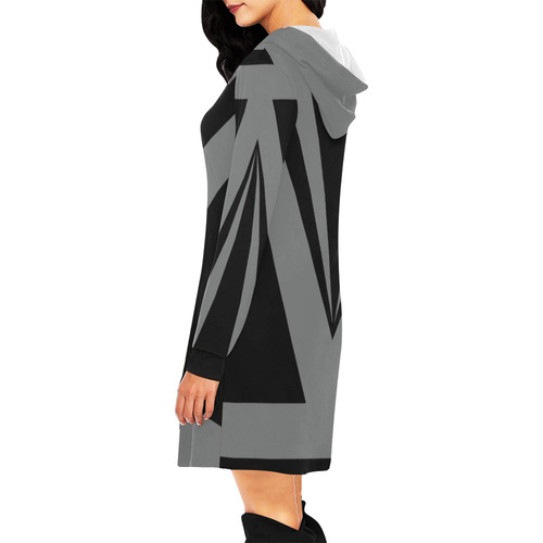 Modern Art Black Triangles Rays Stripes All Over Print Hoodie Mini Dress (Model H27)