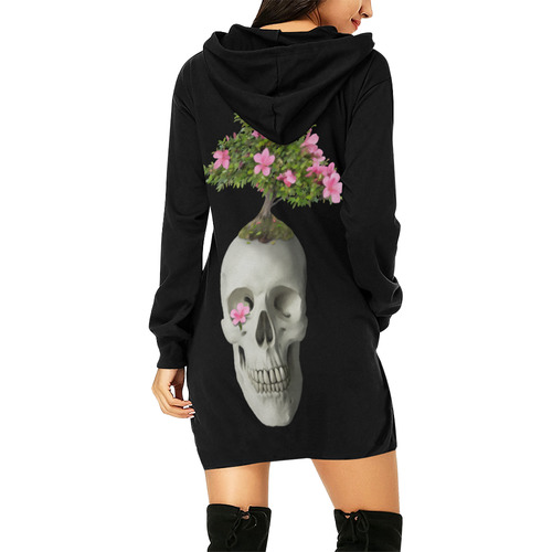 Bonsai Skull All Over Print Hoodie Mini Dress (Model H27)