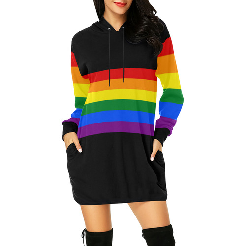 Gay Pride Rainbow Flag Stripes All Over Print Hoodie Mini Dress (Model H27)