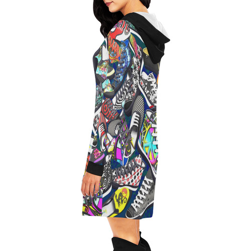 A pile multicolored SHOES / SNEAKERS pattern All Over Print Hoodie Mini Dress (Model H27)