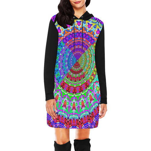 4 Triangles Power Mandala multicolored All Over Print Hoodie Mini Dress (Model H27)