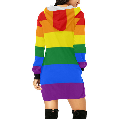 Gay Pride Rainbow Flag Stripes All Over Print Hoodie Mini Dress (Model H27)