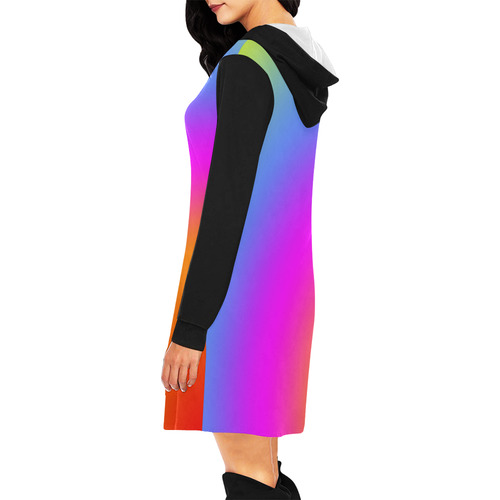 Radial Gradients Red Orange Pink Blue Green All Over Print Hoodie Mini Dress (Model H27)